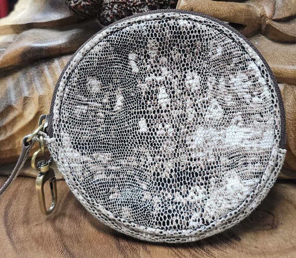 Hobo Go Revolve Womens 100% Leather Round Small Clip Zip Pouch Lizard Print